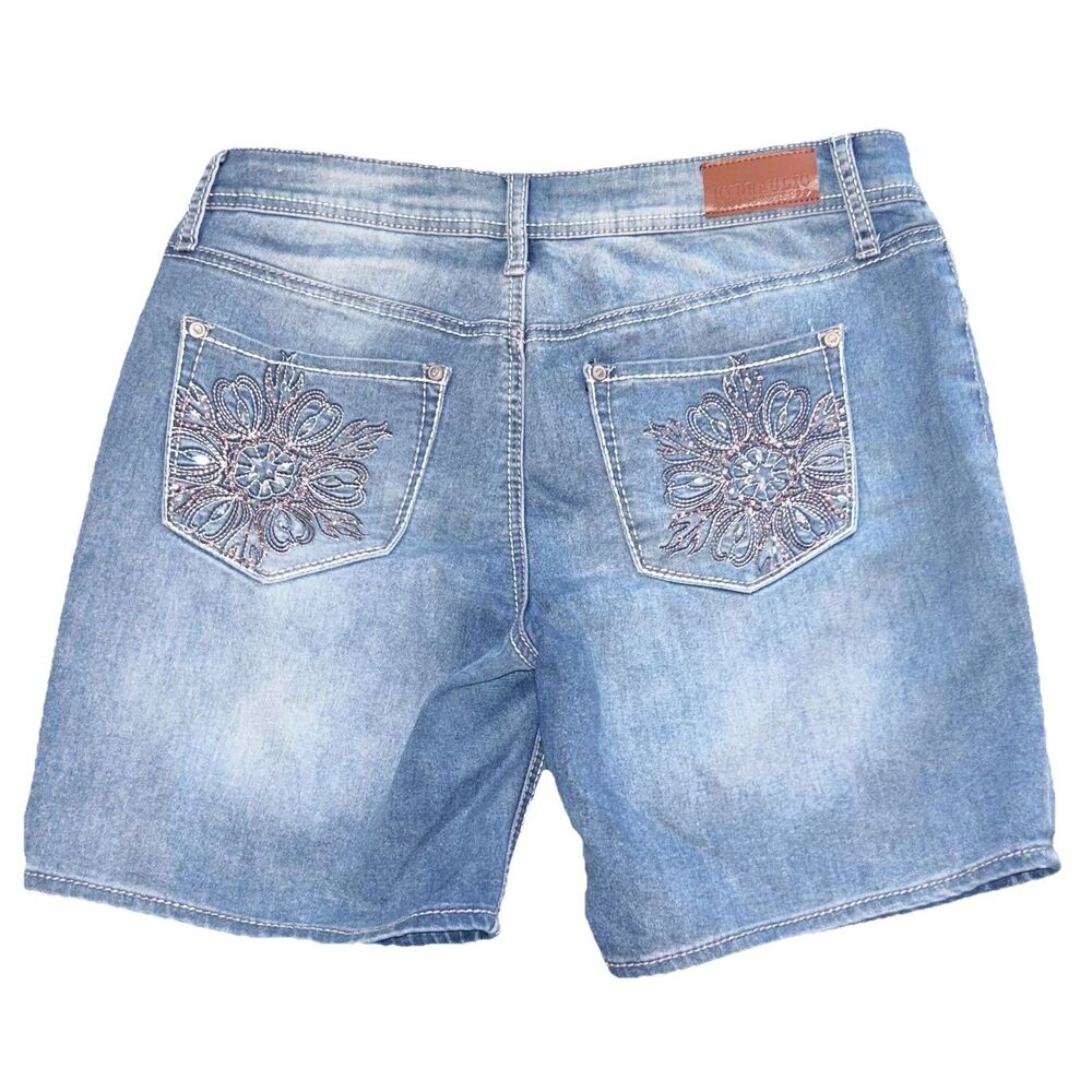 Y2K Hydraulic Lola Curvy Denim Shorts Embroidered Rhinestone Pocket Sz 11 / 12